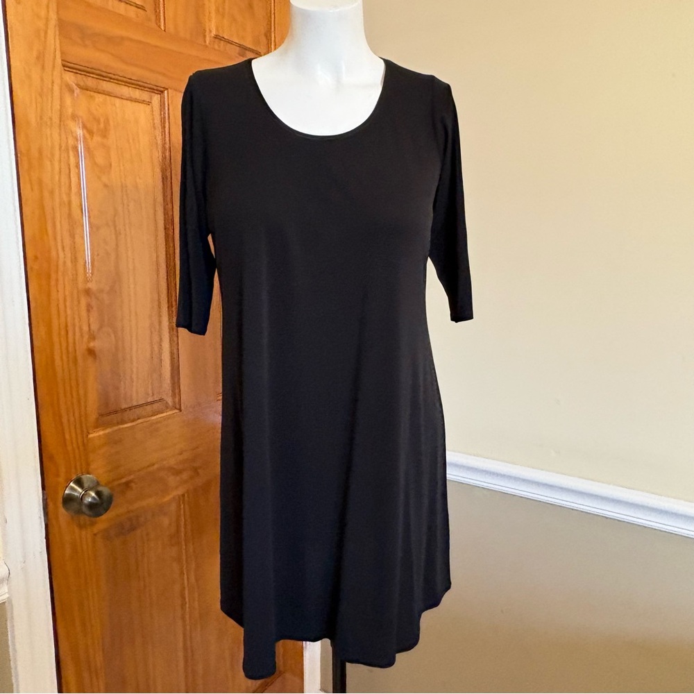 Eileen Fisher Petite Black Stretch Silk Jersey Long Tunic Sz.M